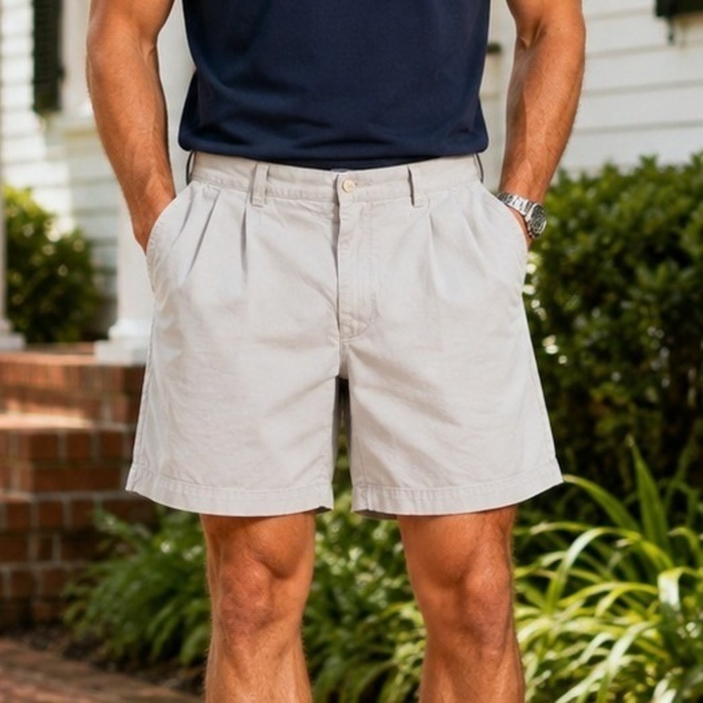 Polo Ralph Lauren Andrew Short Mens 35 Tan Khaki Pleated Chino Cotton Shorts